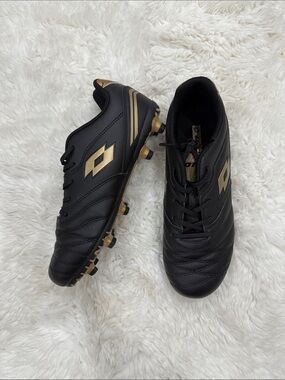 Men’s Black Athletic Soccer Cleats with Gold Accents